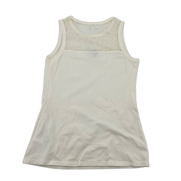 Express Womens White Lace Overlay Tank Top XS Cotton Blend Sleeveless Semi-Sheer - Picture 4 of 4